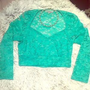 Teal Lace Crop Top SZ M